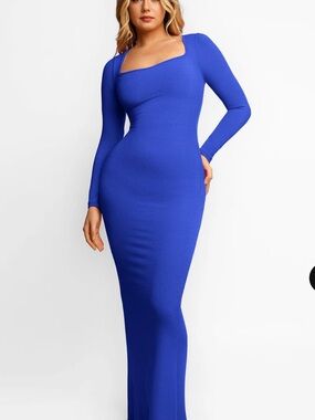 Shapewear Square Neck Long Sleeve Slimming Modal Maxi Dress